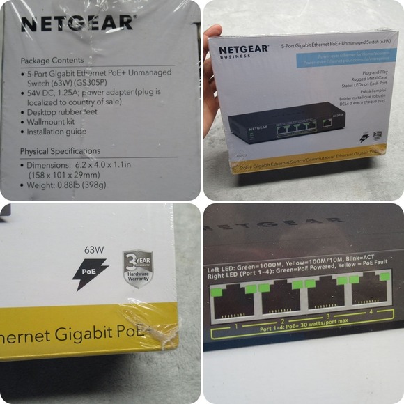 Samsung NETGEAR 5-Port Gigabit Ethernet PoE+ Unmanaged Switch‎ 63W Sealed NWB - Picture 1 of 13